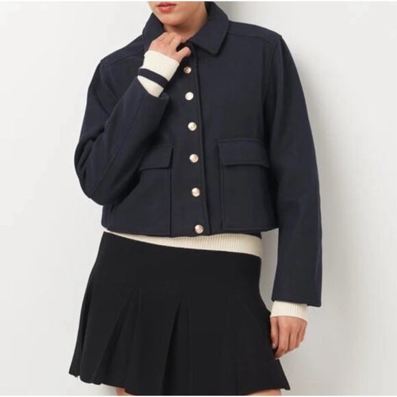 Zara Navy Military Jacket Womens Size XS Cropped Blue Soft Boxy - Picture 1 of 10